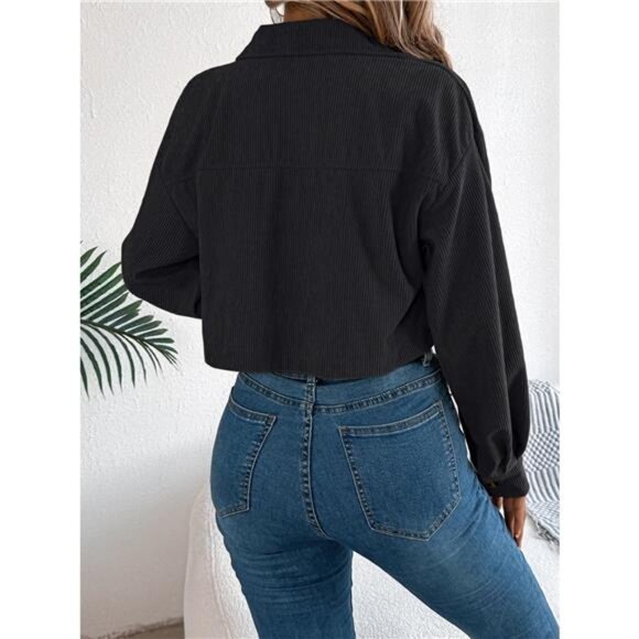 Corduroy Button-Up Dropped Shoulder Jacket - Picture 2 of 16